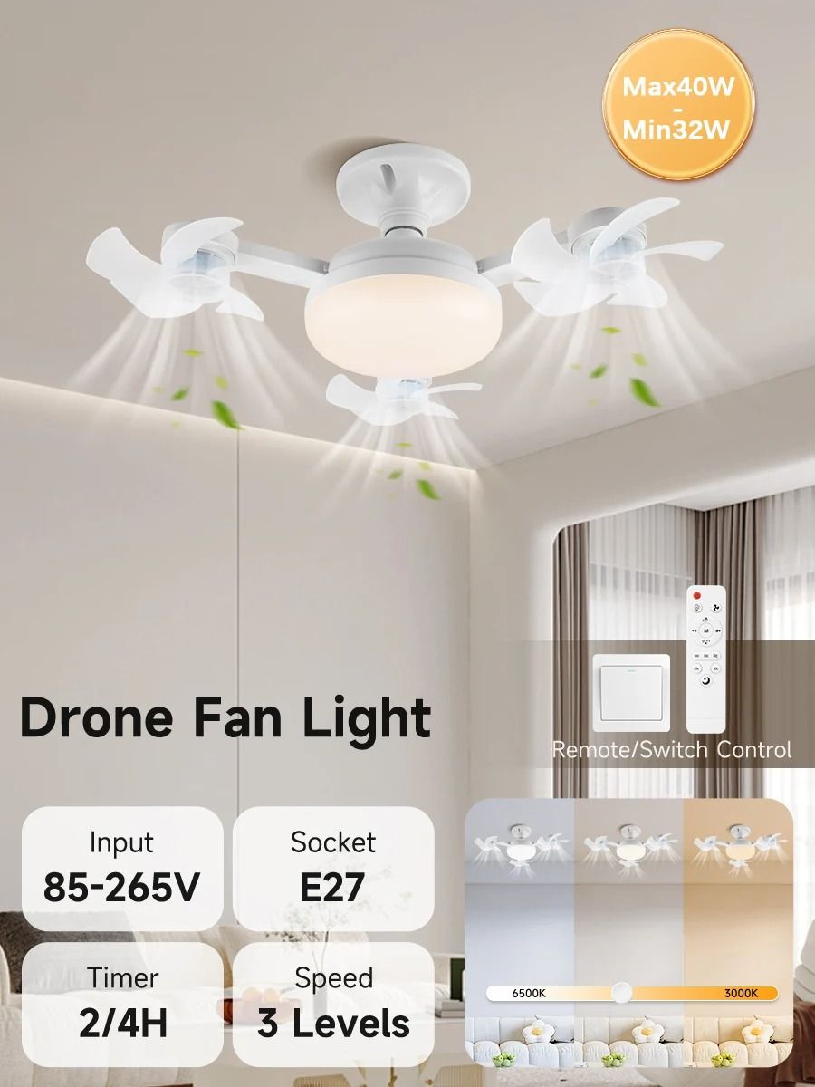Modern Multi-Head LED Ceiling Fan | 3-Speed Silent Remote Control Light Fixture