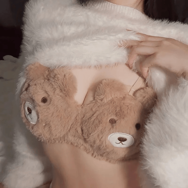 Cute Bear Plush Lingerie Set Soft Japanese Style Winter Bra for Women
