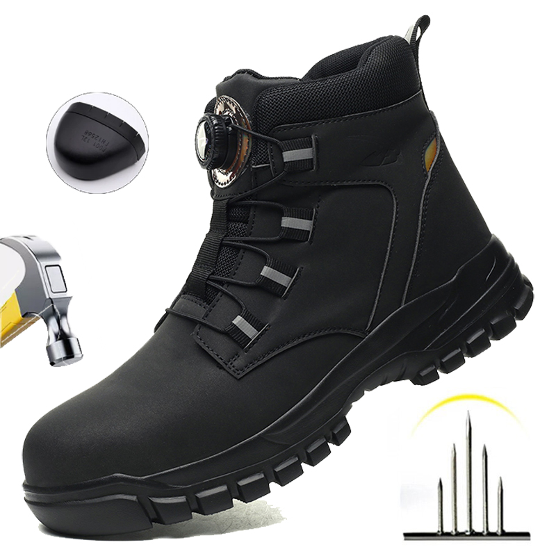 Waterproof Safety Boots for Men, Indestructible Steel Toe Work Boots, Anti-smash Stab-resistant Safety Shoes, Biker