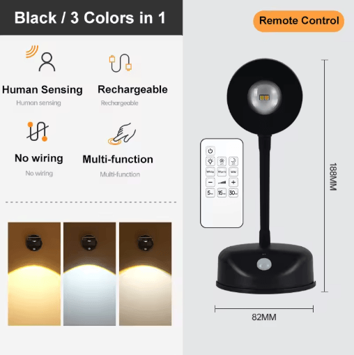 USB Rechargeable Motion Sensor Wall Light Wireless Dimmable LED Spotlight for Pictures & Art