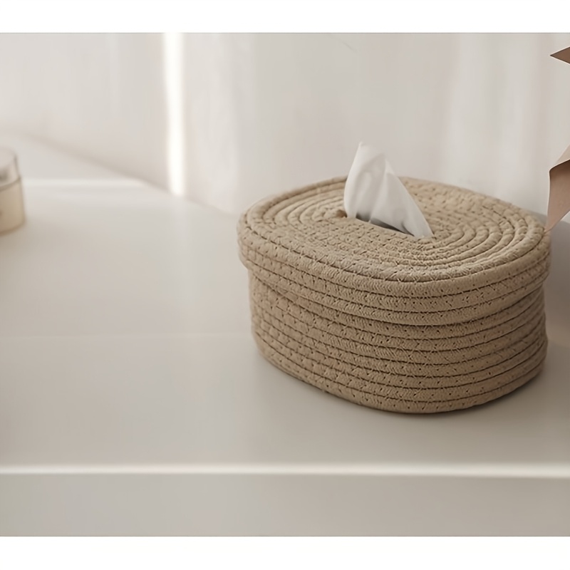 Stylish Hand-Woven Fabric Tissue Box Holder Washable Multifunctional Storage Lightweight for Face Towels Napkins on Home