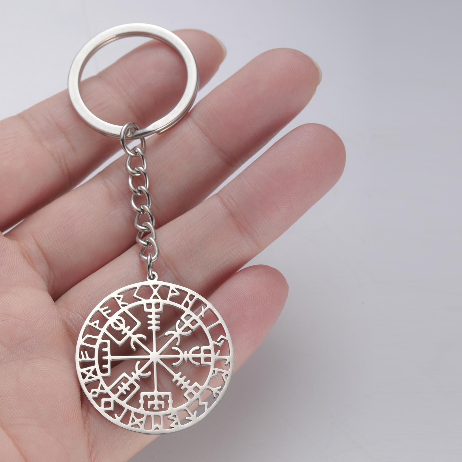 Viking Keychain Stainless Steel Norse Compass Rune Keyring