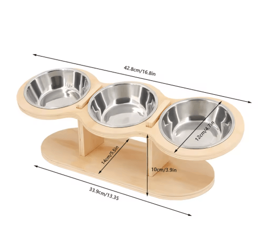 3-in-1 Raised Cat Feeder with Tilted Stainless Steel Bowls
