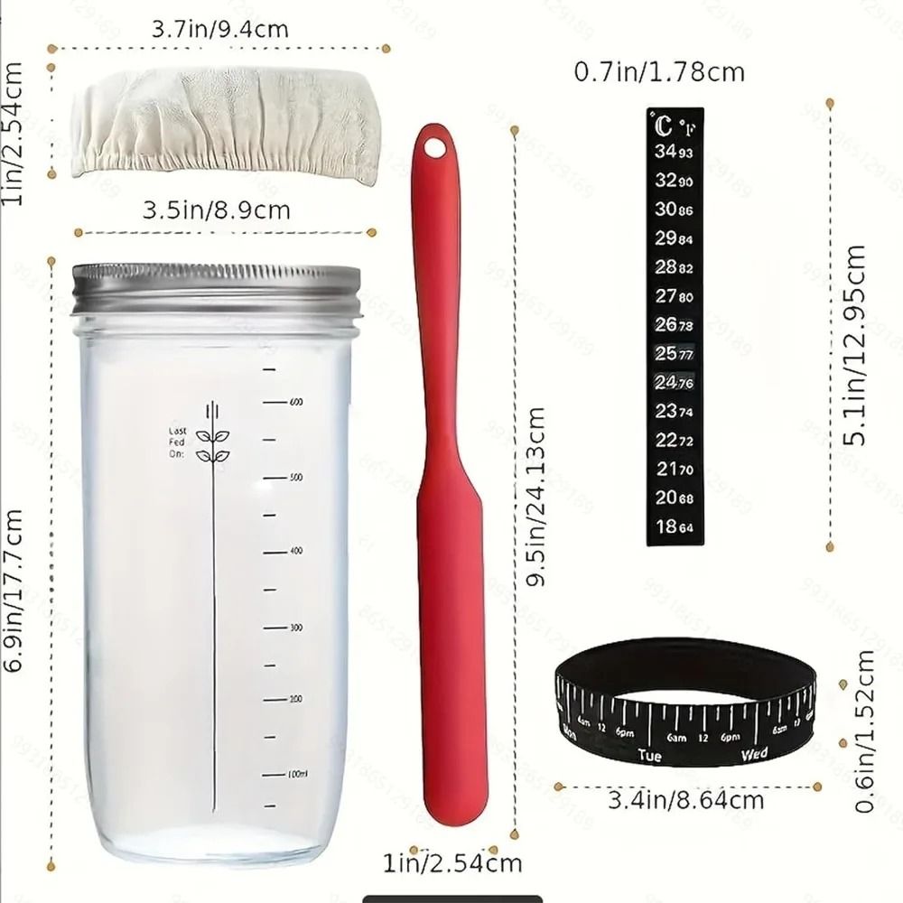 Sourdough Starter Container with Feeding Band Thermometer and Silicone Scraper 24 oz