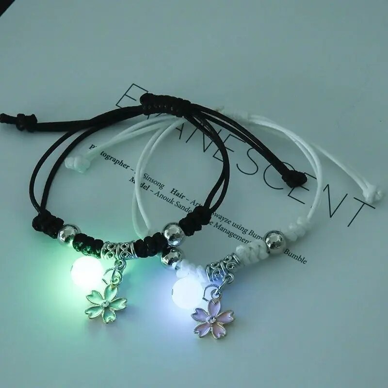 Luminous Moon Star Couple Bracelets: 2PC/Set Adjustable Rope, Matching Love Gifts & Fashion Jewelry