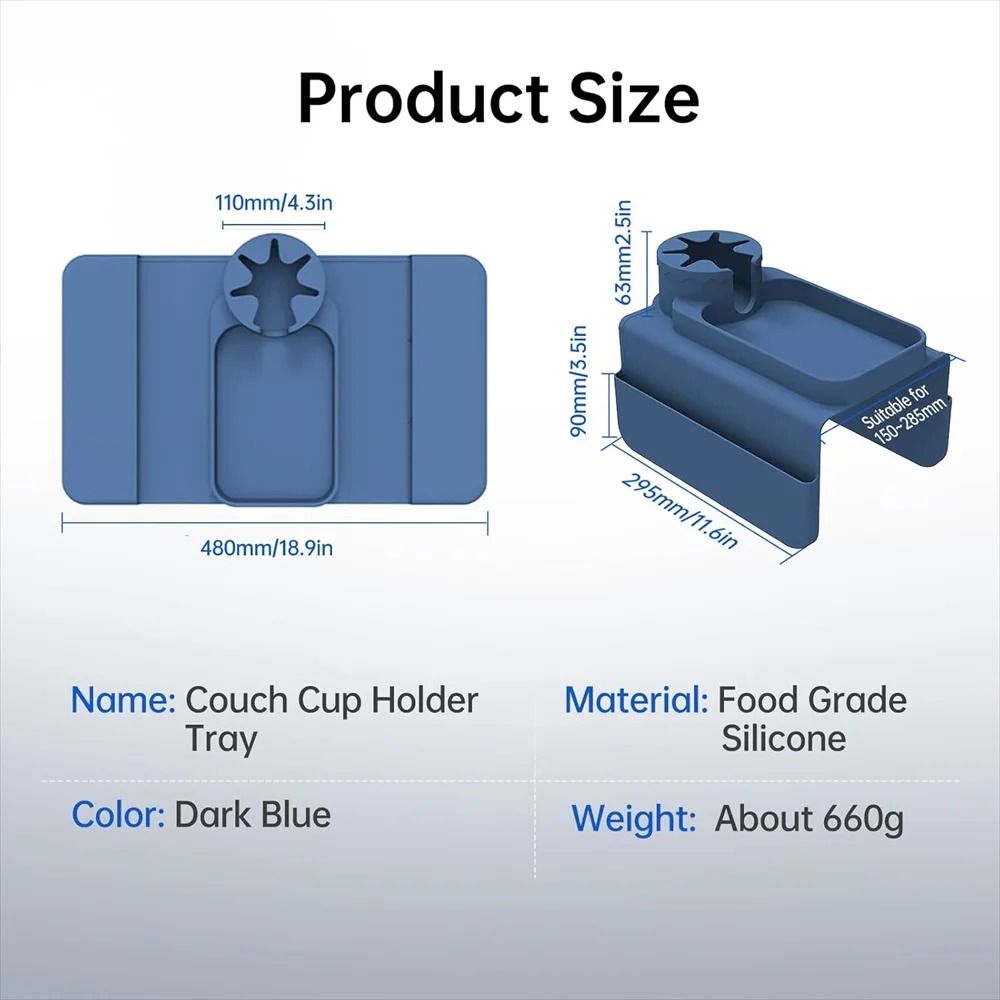 Professional Spill-Proof Silicone Sofa Armrest Cup Holder and Integrated Accessory Tray