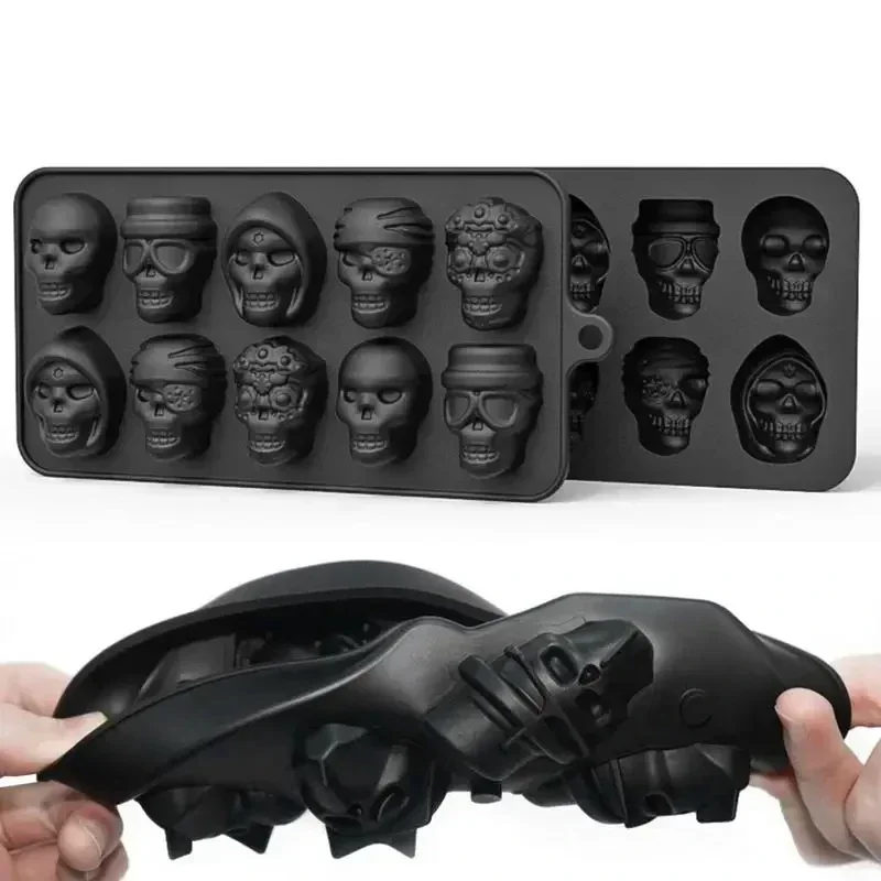 Skull Ice Cube Mold, Grid Skull Ice Mold for Halloween, Reusable Kitchen Tool, Perfect for Chocolate and Ice Cream