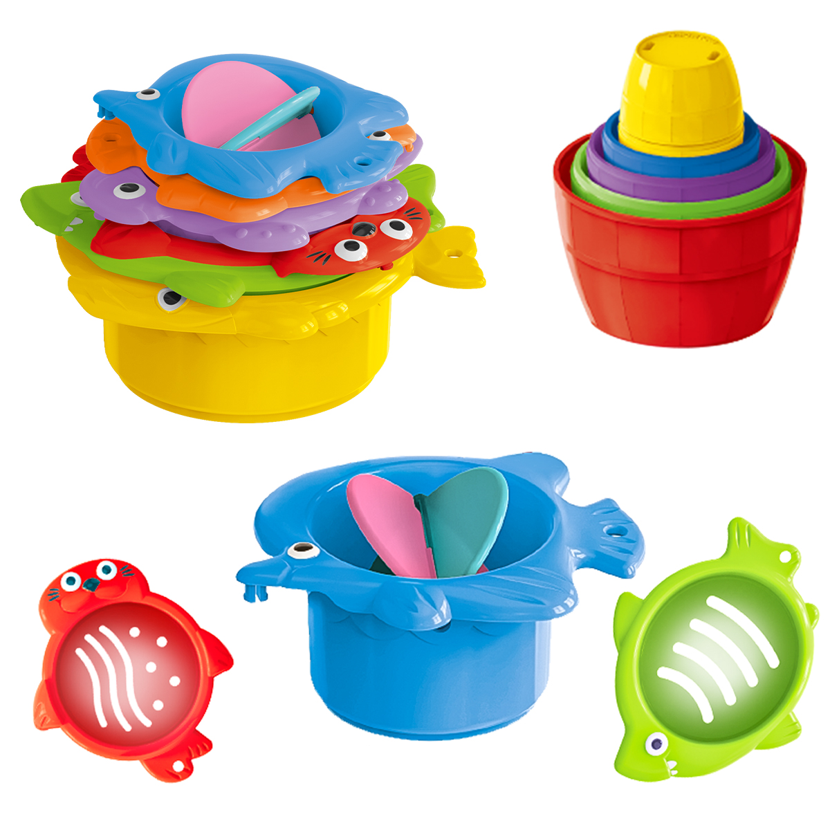 Toddler Bath Toys Stacking Cups Set, Kids Water Play Toys for Bath Beach Learning Fun
