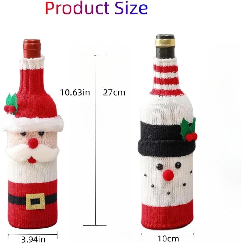 Christmas Wine Bottle Cover Santa and Snowman Knit Holiday Decoration