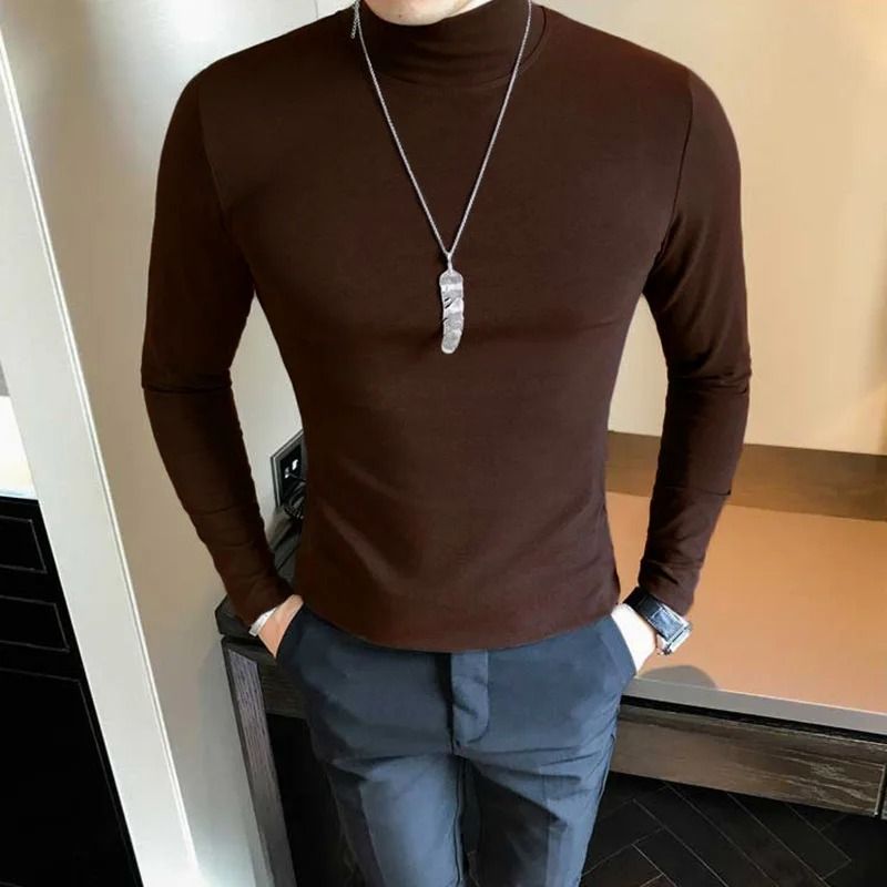 Mens Slim Fit Turtleneck Shirt Long Sleeve Stretch Base Layer Pullover