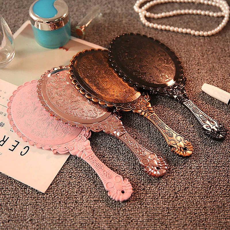 Vintage Lace Handheld Makeup Mirror Elegant Retro Vanity Beauty Mirror