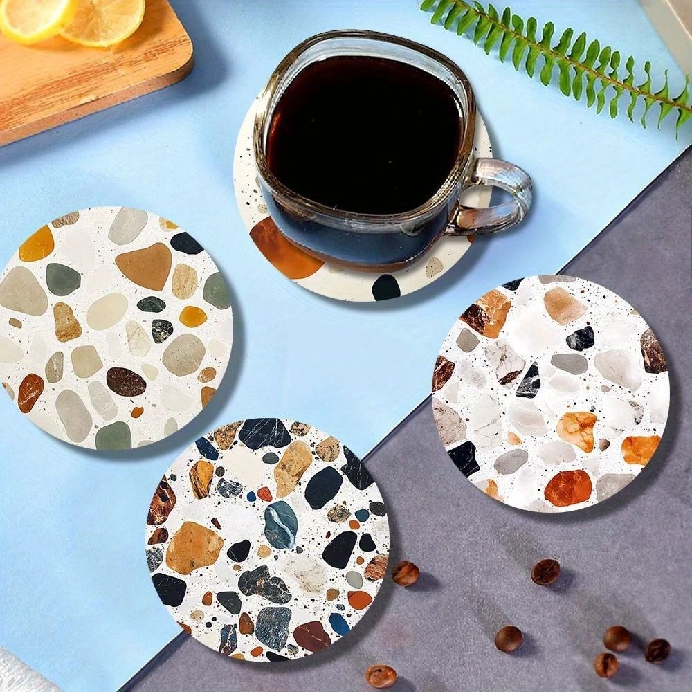Wooden Stone Pattern Coaster Set Heat Resistant Table Protection Decor