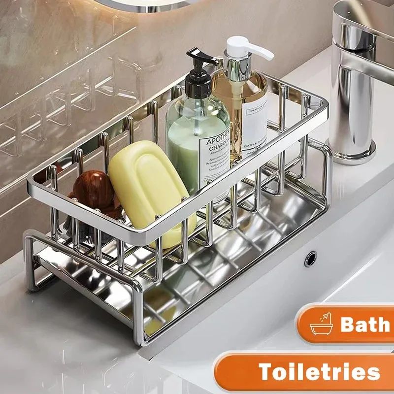 CleanSteel Self Draining Kitchen Sink Organizer with Stainless Steel Sponge Holder