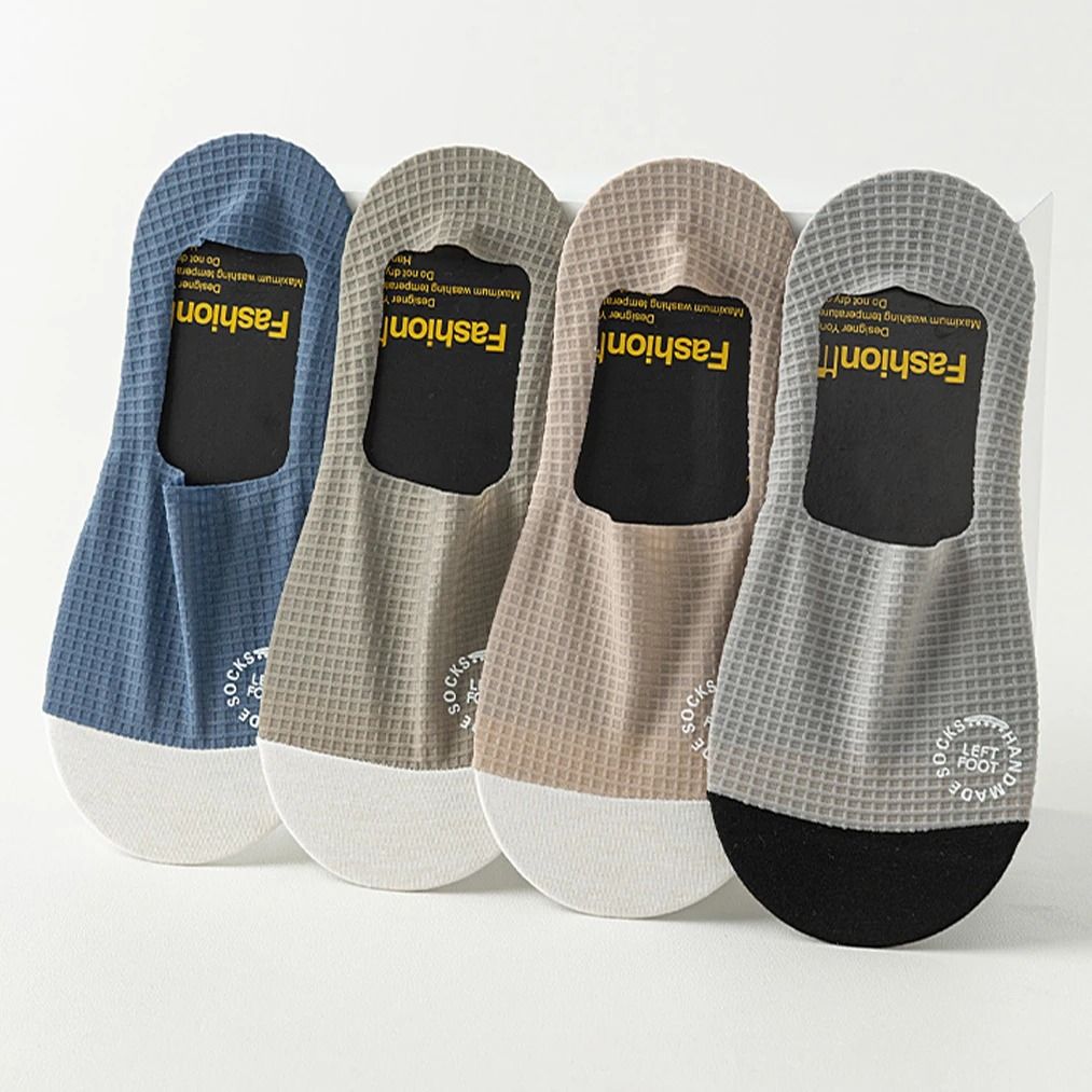 Premium Men's Invisible Boat Socks | 3-Pair High-Quality Waffle Pattern Set
