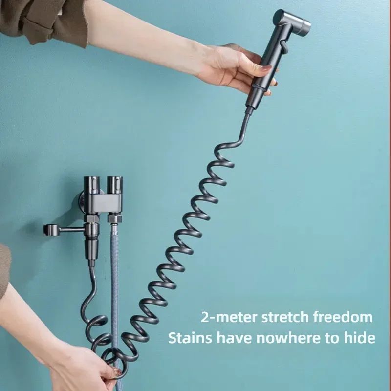 Wall Mounted Bidet Sprayer Set with Adjustable Pressure and Dual Outlet