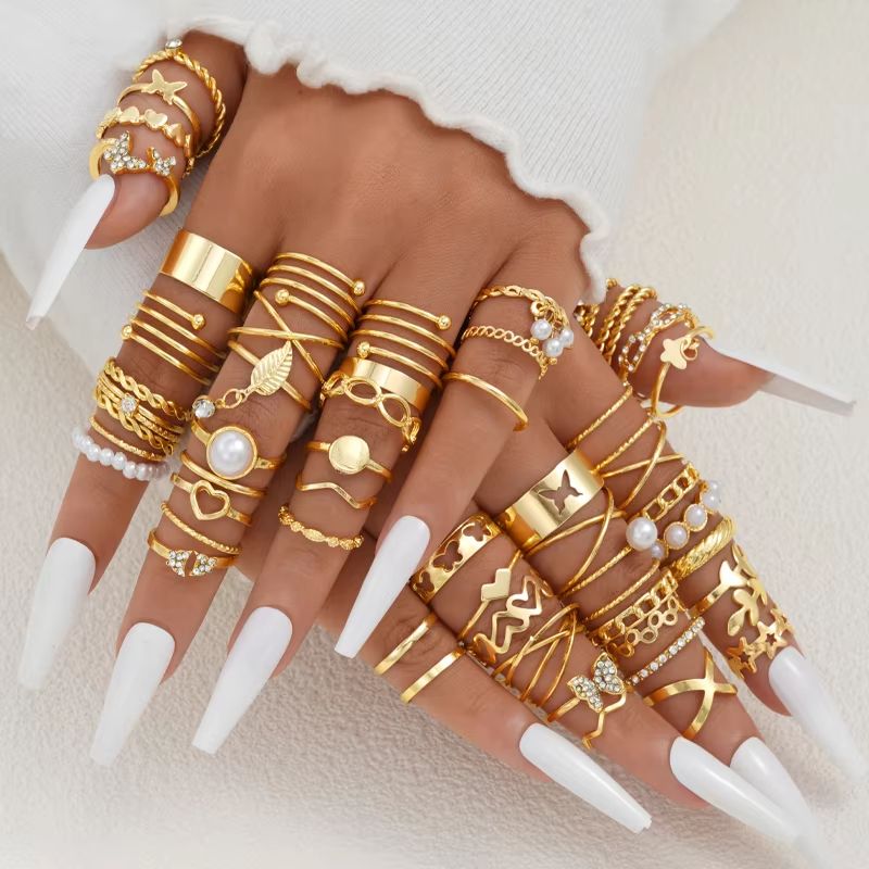 58PCS Vintage Heart Snake Butterfly Rings Set for Women Gold Plated Fashion Jewelry