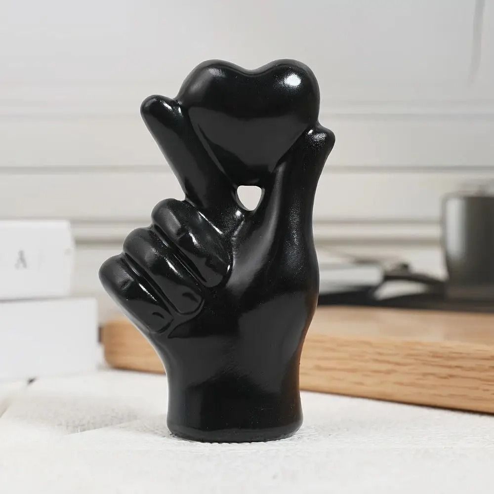 Modern Gold Finger Heart Gesture Sculpture