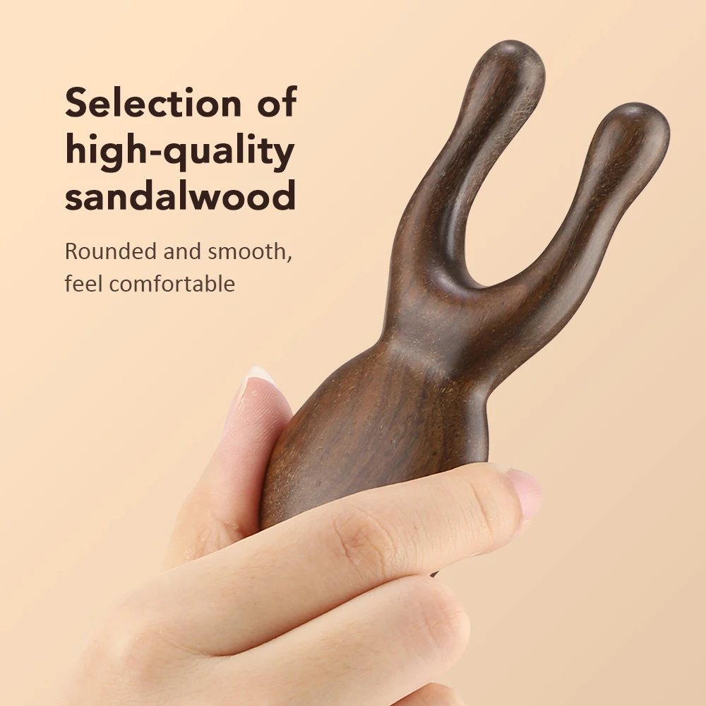 Sandalwood Wood Gua Sha Massage Tool, Facial Head Massager for Face, Nose, Eye, and Acupressure