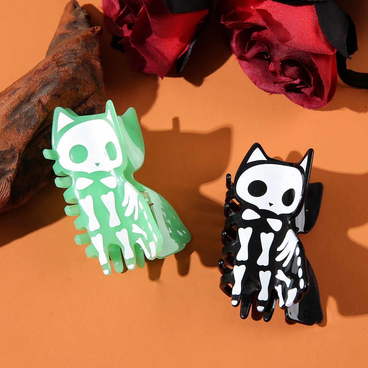 Luminous Skull Cat Hair Claw – Durable Acrylic Shark Clip for Women, Punk Style, Perfect for Halloween