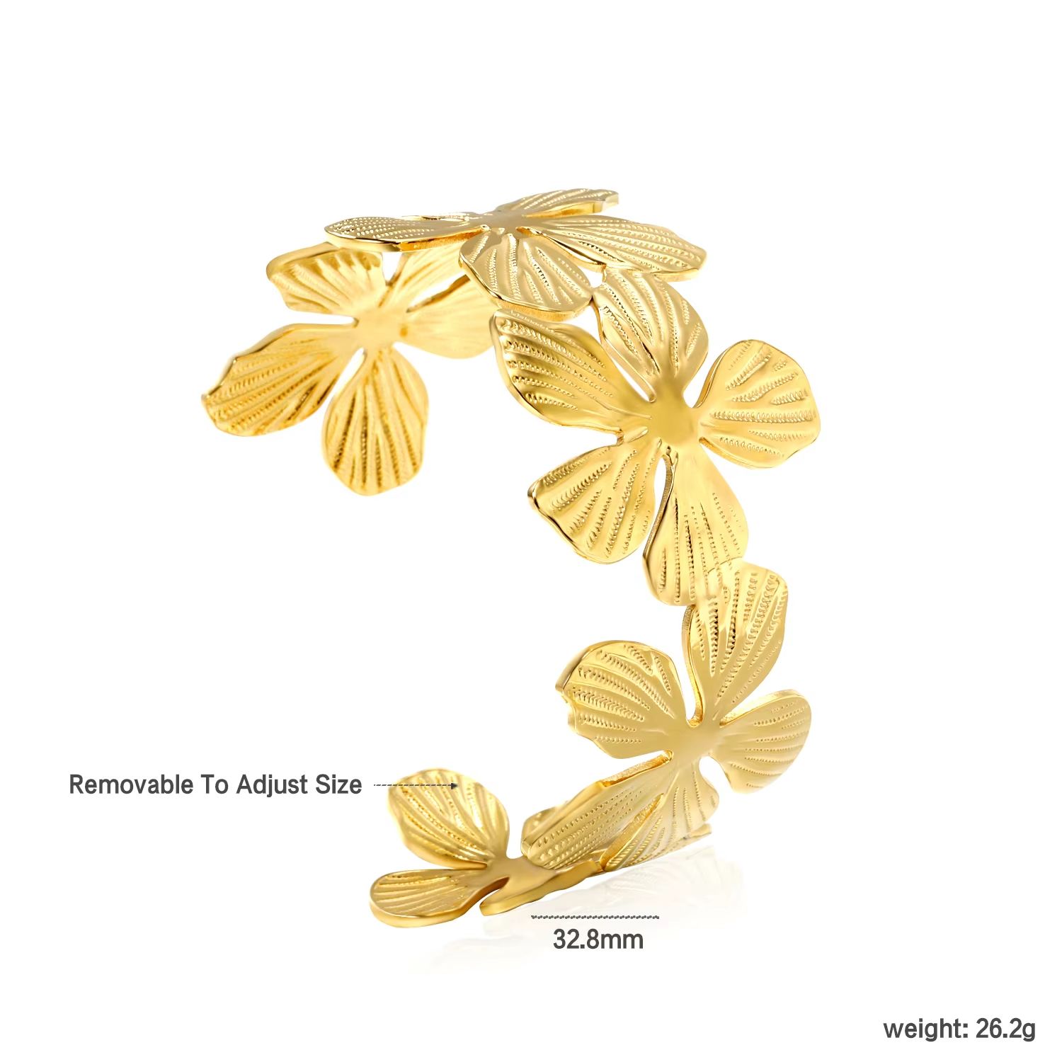 LUXUSTEEL Flower Cuff Bracelet – Women's 18K Gold Plated Stainless Steel Bangle, No-Fade Elegant Jewelry
