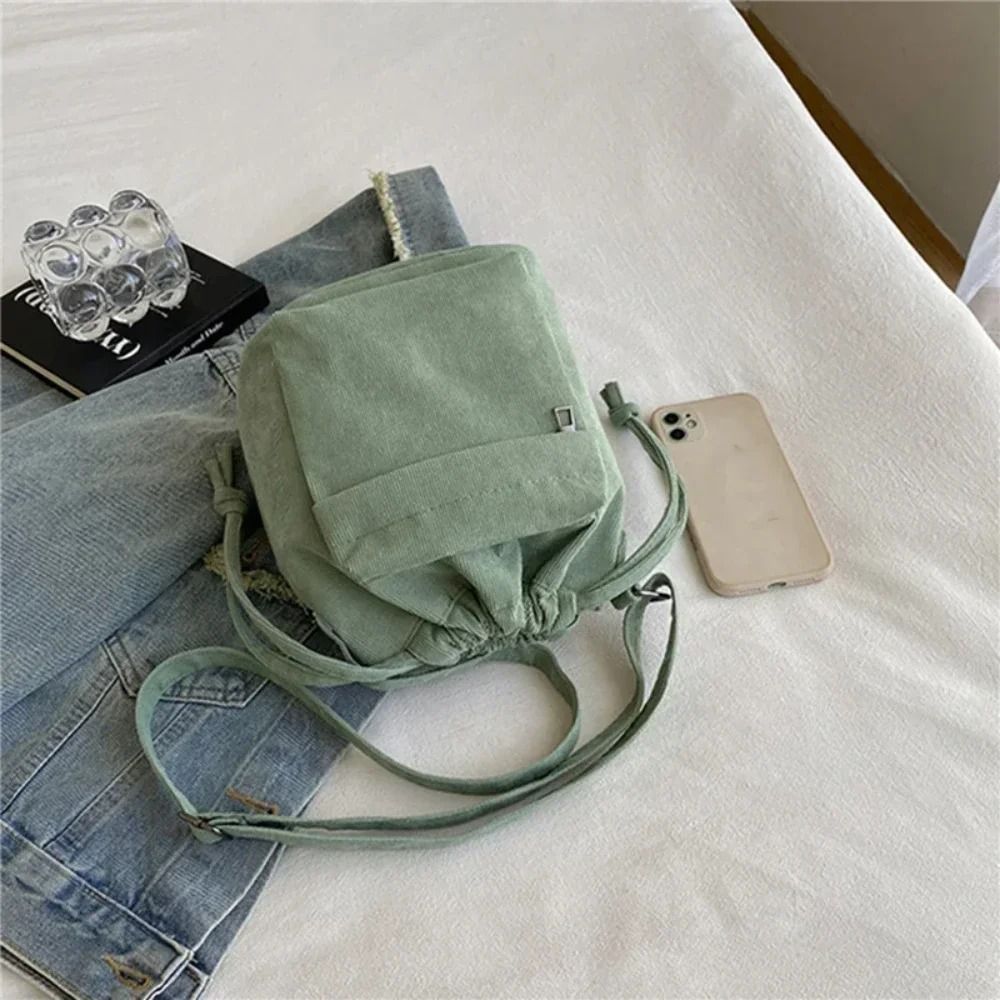 Womens Casual Drawstring Bucket Shoulder Bag