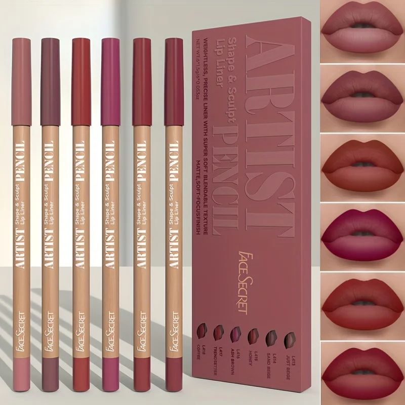 6-Piece Velvet Matte Lip Liner Pencil Set Long-Lasting Waterproof Definition