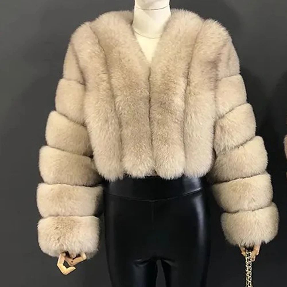 Luxury V-Neck Faux Fox Fur Coat | Chic Winter Teddy Jacket & High-Fashion Outerwear System