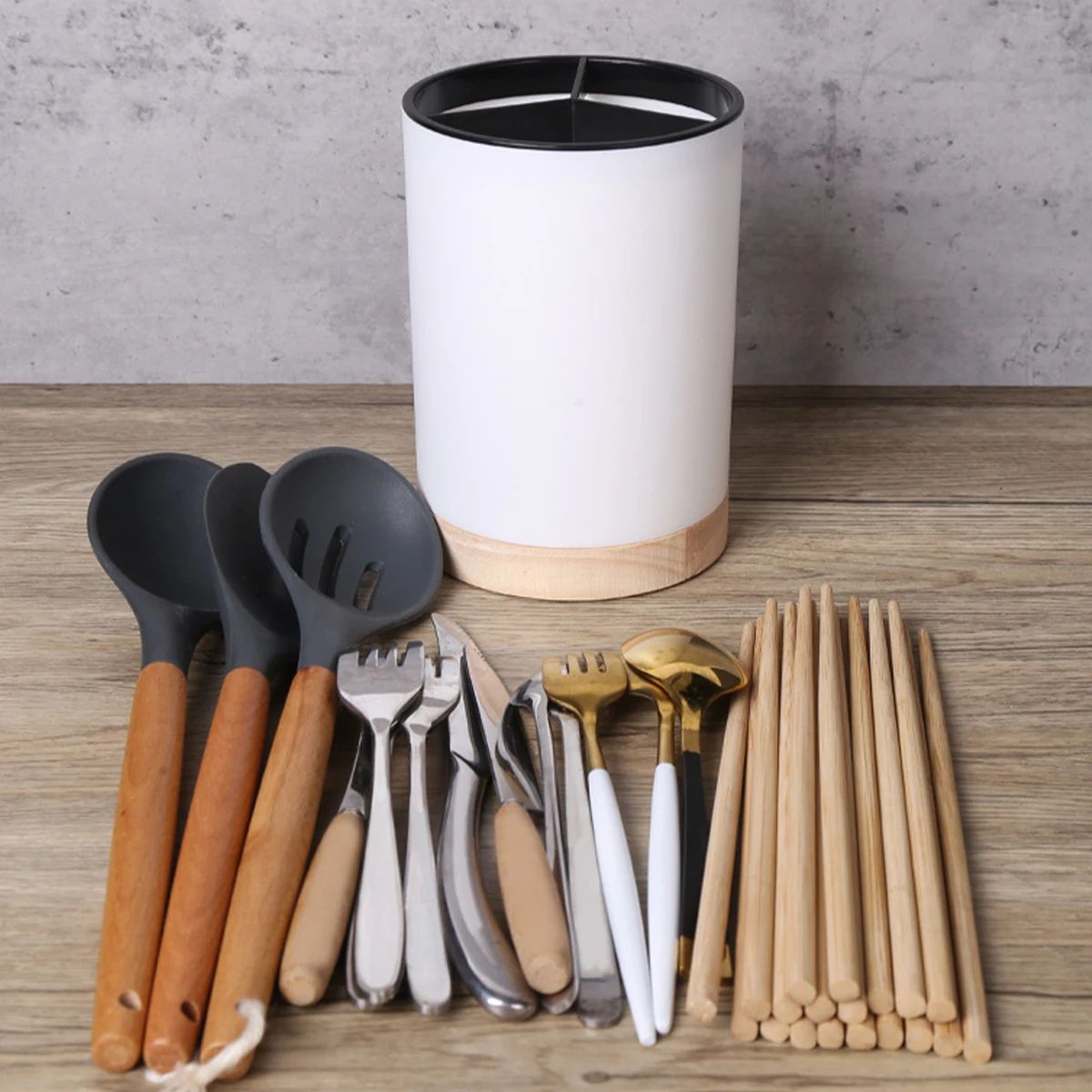 Detachable Utensil Holder with Cutlery Drainer, 3-Compartment Silverware Organizer for Sink or Counter