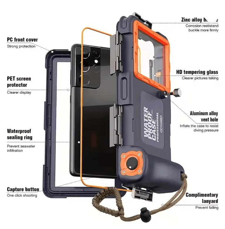 Universal 15m Waterproof Diving Phone Case with Lanyard