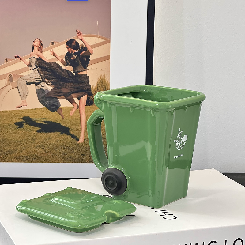 Creative Ceramic 3D Recycling Bin Mug, Trash Can Modeling Cup, Personality Funny Coffee Cup