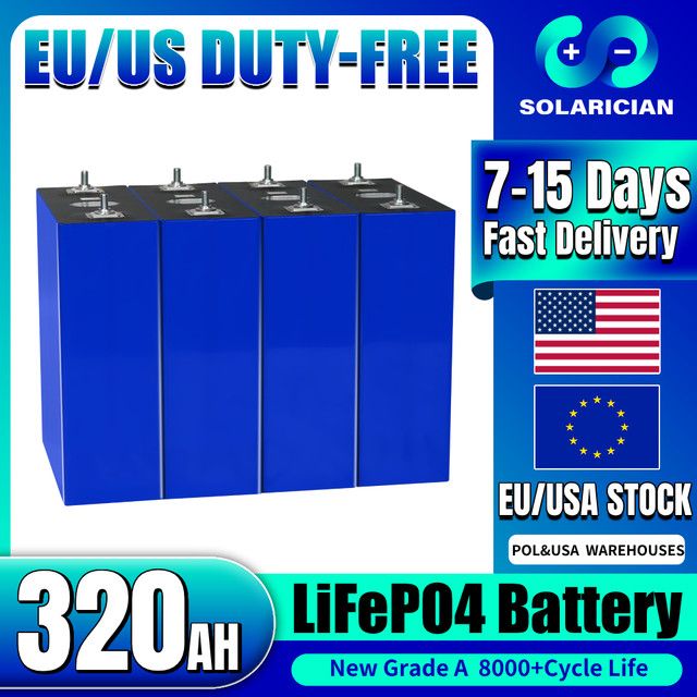 VoltCore 320Ah LiFePO4 Battery – Grade A 3.2V Rechargeable Lithium Cell for Solar, RV, EV & DIY Power Systems