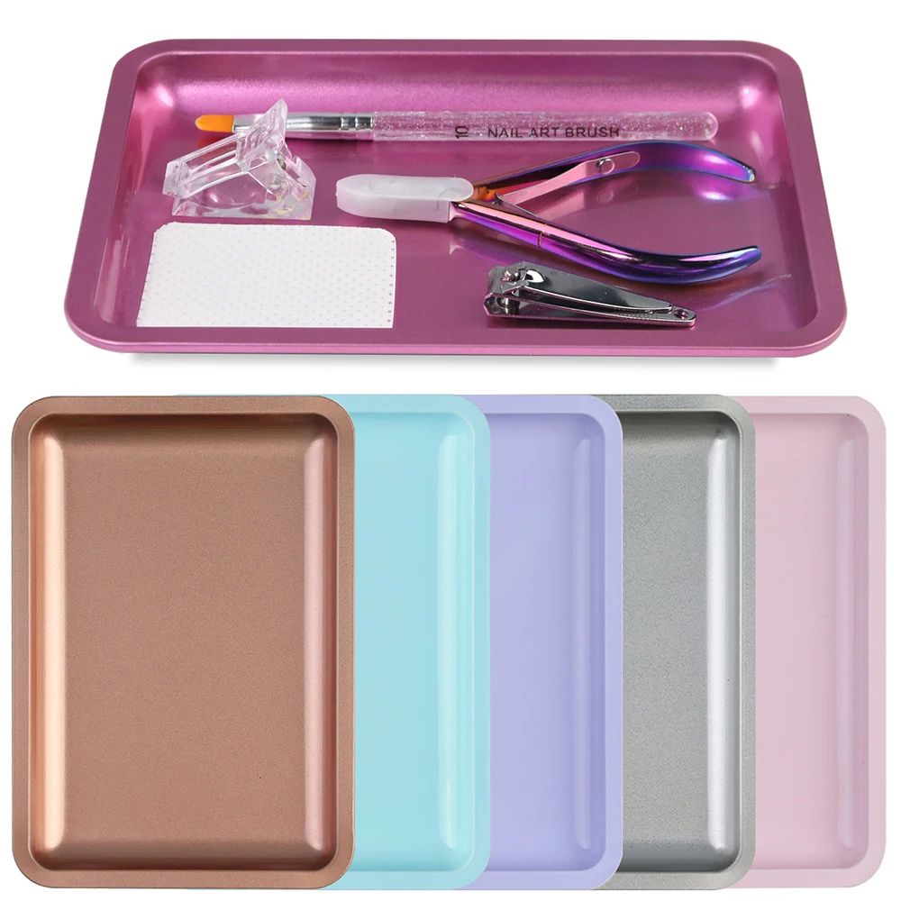 Stainless Steel Nail Art Organizer Tray – Multifunctional Desktop Nail Tools Storage & Display Dish