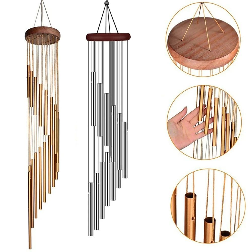 Elegant Tube Aluminum Alloy Wind Chimes with Hook, Gold/Silver Bells for Garden, Patio, Wedding, Memorial, and Gift