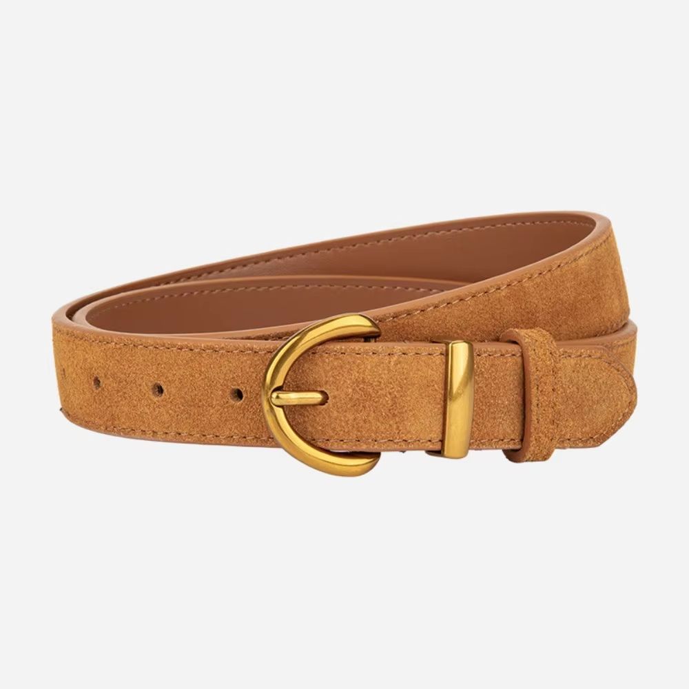 Genuine Leather Suede Women's Belt with Alloy Pin Buckle Retro Luxury Design