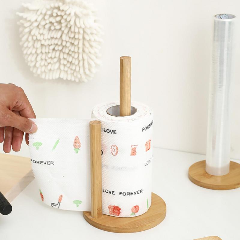 Wooden Paper Towel Holder for Kitchen & Bathroom  Vertical Stand for Tissue Rolls