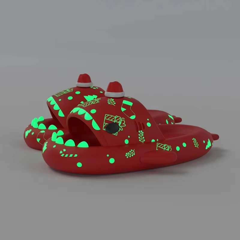 Men Luminous Christmas Shark Slippers, Pirate Milk Cow Sandals, Non-slip EVA Flip Flops, Adult Bathroom Shoes