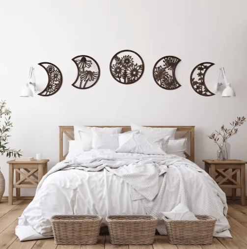 LunaCraft Wooden Moon Phase Wall Art Nordic Celestial Hanging Decor for Living Room & Bedroom