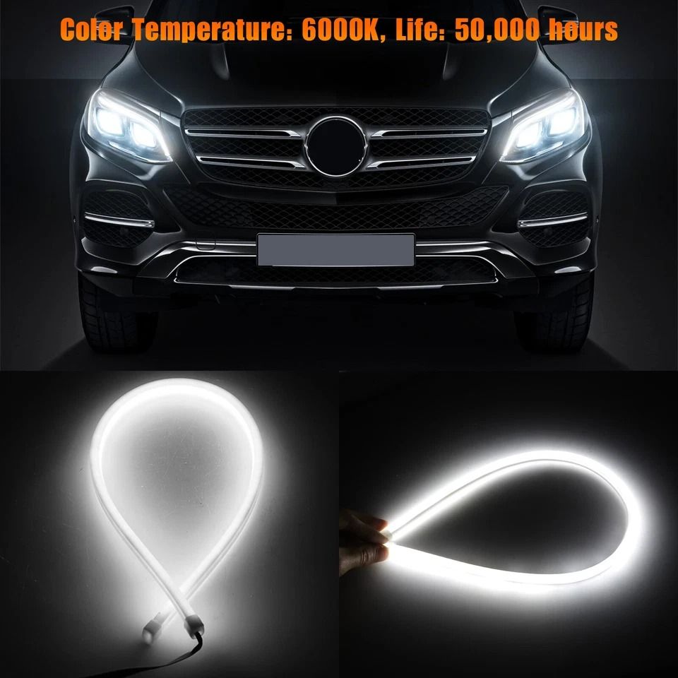 White Flexible Tube LED Strip DRL Lights Daytime Running Lights for Cars, Trucks, SUVs