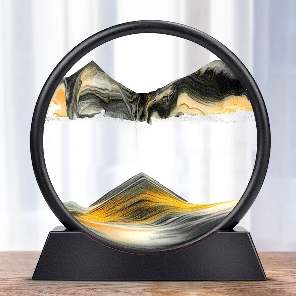 Deep Sea Moving Sand Art Picture – Round Glass 3D Sandscape in Motion Frame (7