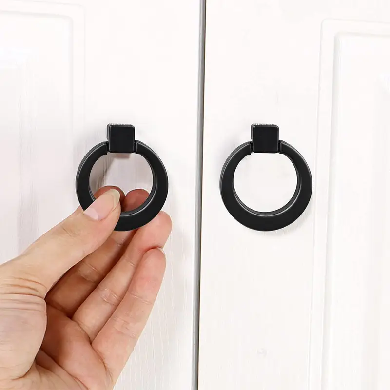 Black Metal Drawer Handles Circular Ring Single Hole Handle for Cabinets & Wardrobes