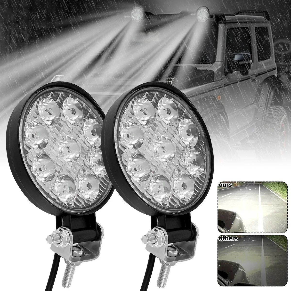 LED Work Light Round Off Road Driving Lights Waterproof High Brightness Headlight Set