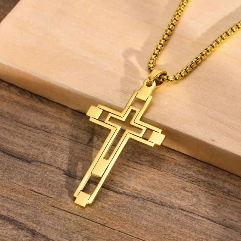 Men's Gold Color Cross Stainless Steel Choker Necklace Jewelry Corrente Masculina Chain