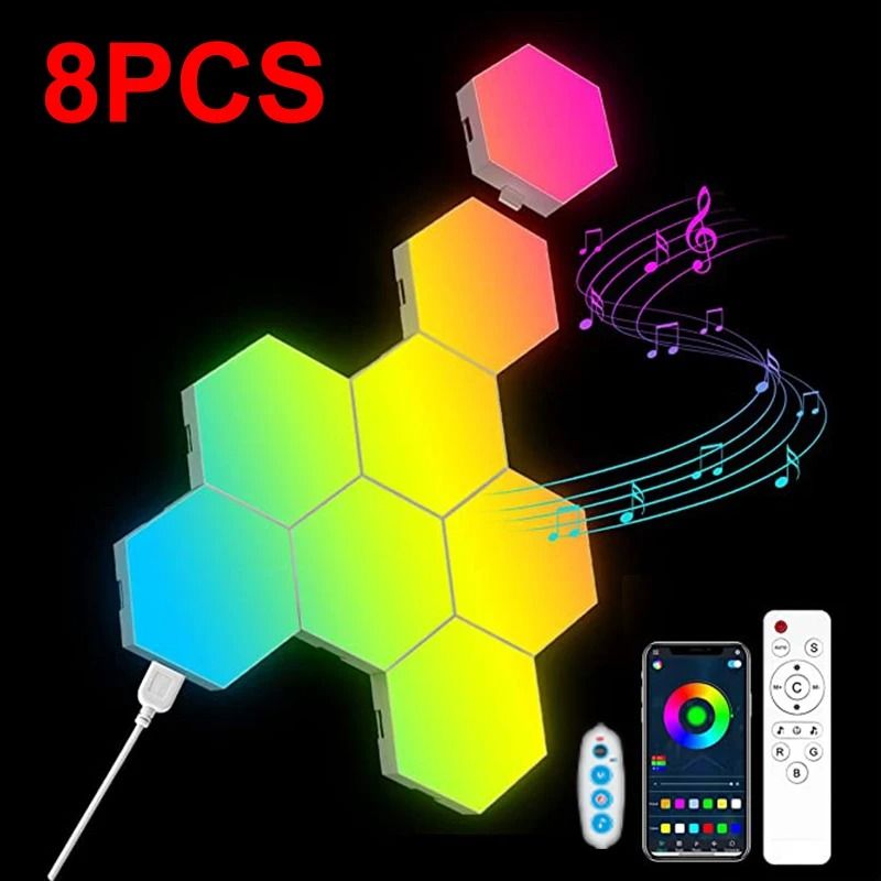 Modular RGB LED Hexagon Wall Light Panels with App and Music Sync