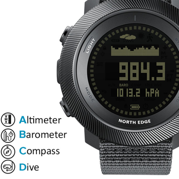 Men's Digital Dive Watch with Altimeter, Barometer, Compass & Waterproof