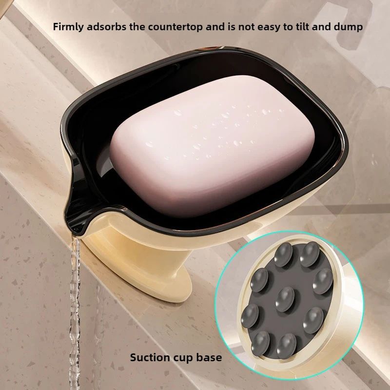 AquaLift Wall-Mount Suction Cup Soap Holder with Drain Tray – No Drill Bathroom Shelf