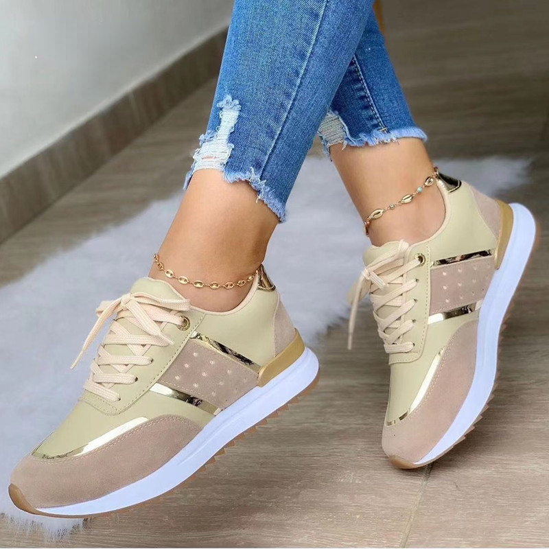 Ladies New Sneakers Platform Shoes Leather Casual Sport Shoes Outdoor Running Vulcanized Leather Patchwork