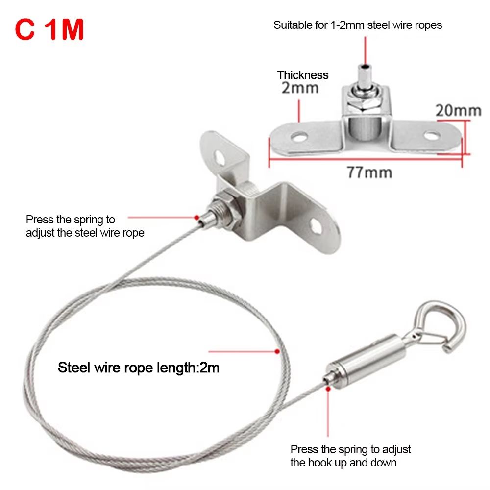 Adjustable Stainless Steel Suspension Wire Rope Lanyard Kit 1.6–6.6ft Retractable Locking Cable