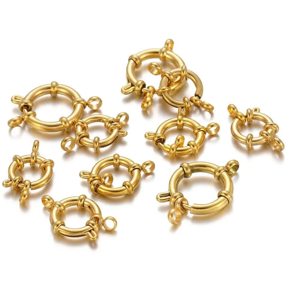 Stainless Steel Gold Round Spring Clasps Set for Jewelry Making