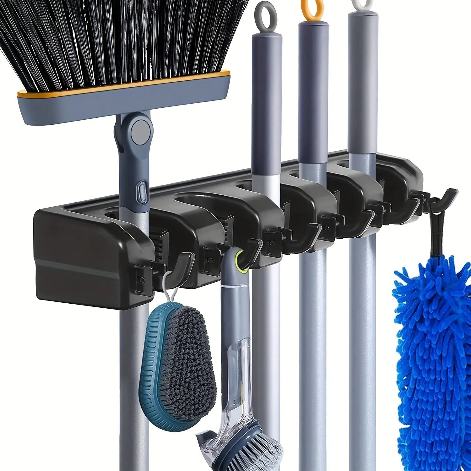 Wall Mounted Mop Holder Multi Position Broom Organizer with Shelf