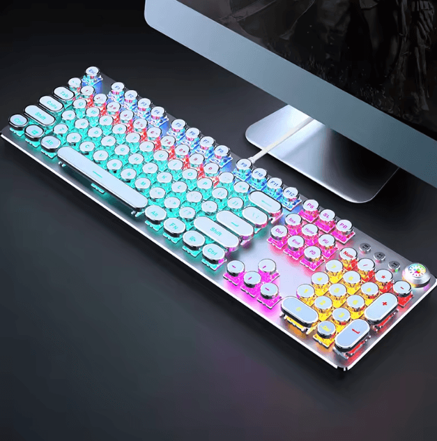 EWEADN Retro Punk Typewriter Blue Switch Mechanical Keyboard with All Metal Panel Wired USB for Gaming and Office